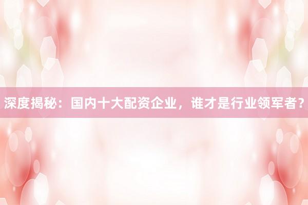 深度揭秘：国内十大配资企业，谁才是行业领军者？