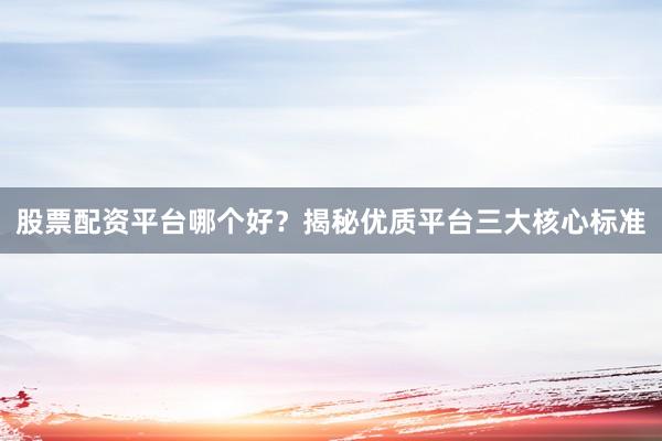 股票配资平台哪个好？揭秘优质平台三大核心标准