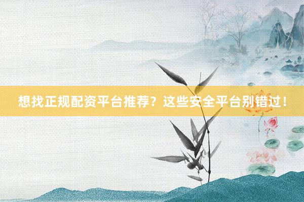 想找正规配资平台推荐？这些安全平台别错过！