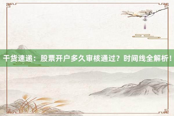 干货速递：股票开户多久审核通过？时间线全解析！