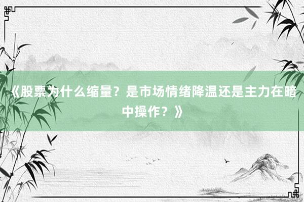 《股票为什么缩量？是市场情绪降温还是主力在暗中操作？》